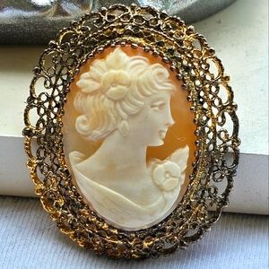 Vintage Signed KL Sterling Silver Carved Portrait Cameo Pendant or Brooch